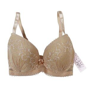 Jezebel Full Figure Floral Lace Overlay Underwire Support Women's Bra 32D NWT